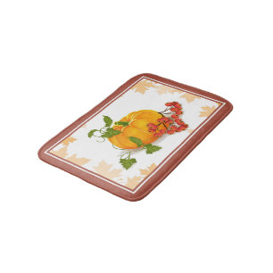 Pumpkin, berries terracotta fall Thanksgiving Bath Mat