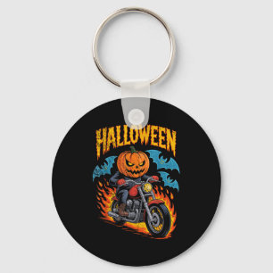 Pumpkin Biker Riding A Motorcycle Halloween Costum Keychain
