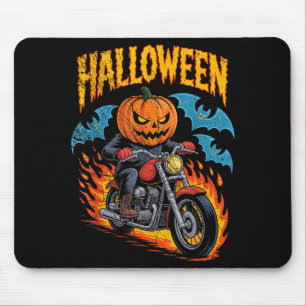Pumpkin Biker Riding A Motorcycle Halloween Costum Mouse Pad