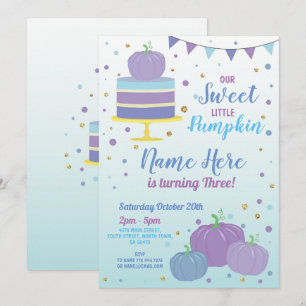 Pumpkin Birthday Blue Invite ANY AGE Fall Boy Twin