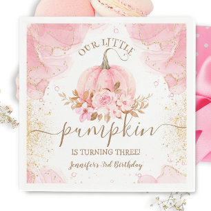 Pumpkin Birthday Girl Pink Gold Floral  Napkin
