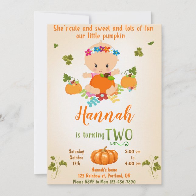 Pumpkin birthday invitation Autumn invitation girl (Front)