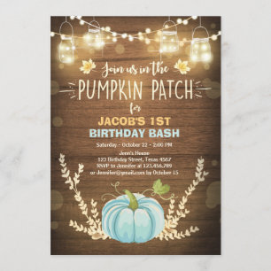 Pumpkin Birthday invitation Blue boy  Birthday