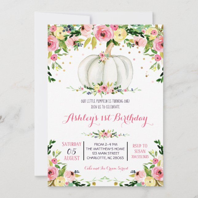 Pumpkin birthday invitation, fall birthday invite (Front)