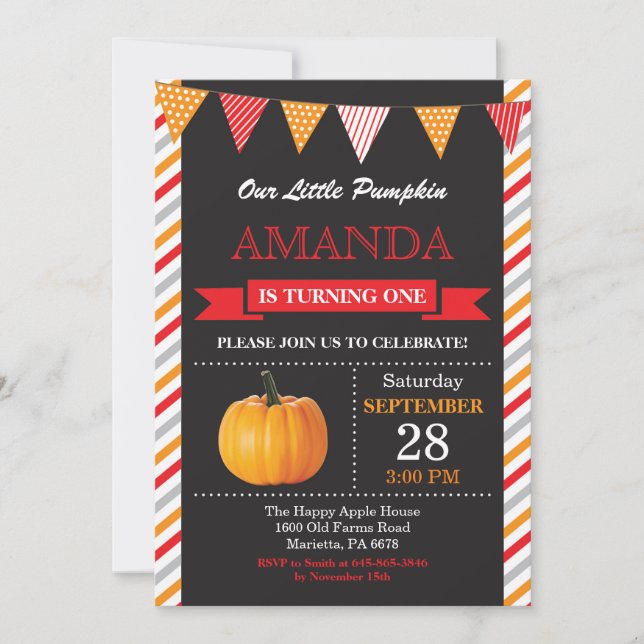 Pumpkin Birthday Invitation Orange and Red (Front)
