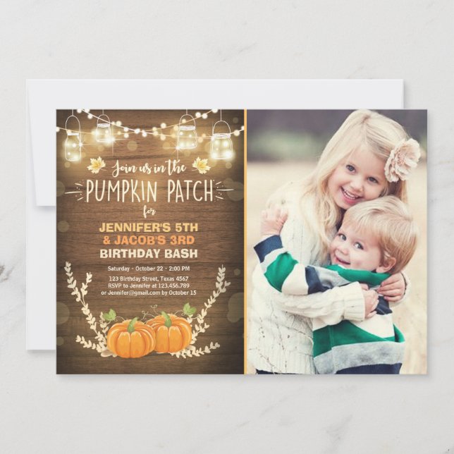 Pumpkin Birthday invitation patch Twins Fall (Front)