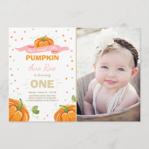 Pumpkin Birthday invitation Pink First Birthday