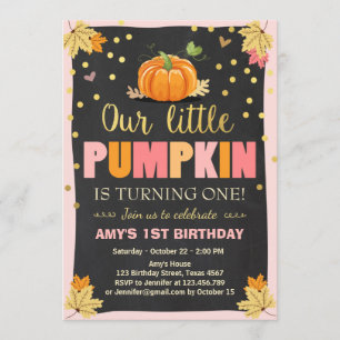 Pumpkin Birthday invitation Pink First Birthday