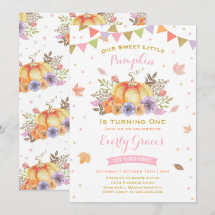 Pumpkin Birthday Invitation Pink & Gold Fall Party