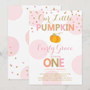 Pumpkin Birthday Invitation Pink Gold Pumpkin