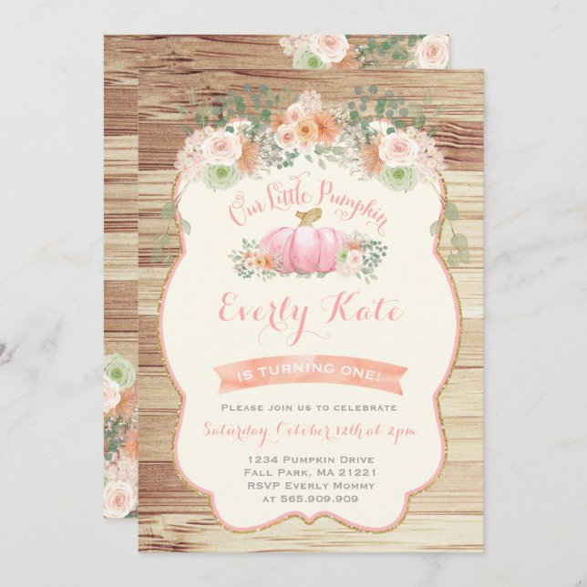 Pumpkin Birthday Invitation Rustic Pumpkin Party (Front/Back)