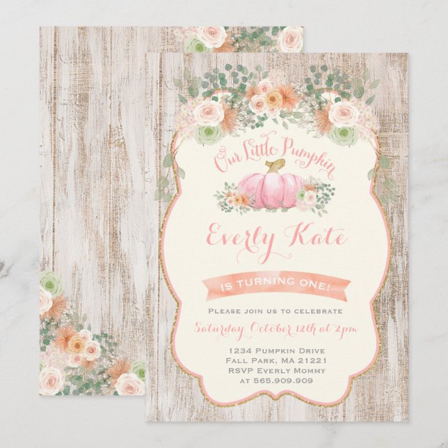 Pumpkin Birthday Invitation Rustic Pumpkin Party (Front/Back)