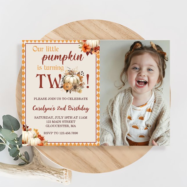 Pumpkin Birthday Our Little Pumpkin Is Turning Two Invitation (Creator Uploaded)