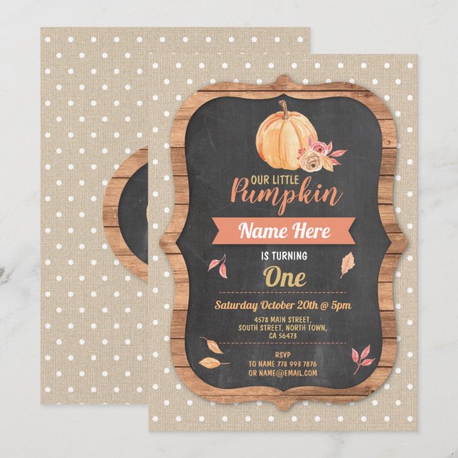 Pumpkin Birthday Party Fall Autumn Leaf Invite (Front/Back)