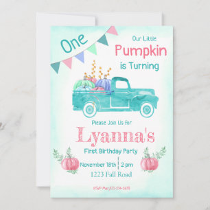 Pumpkin Birthday, Pumpkin Party, Fall, Teal Party  Invitation