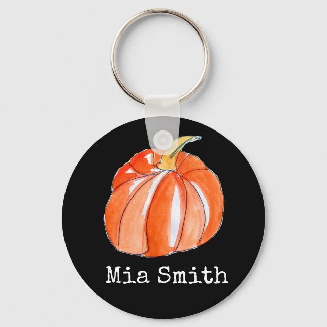 Pumpkin black and orange Halloween theme Keychain (Front)