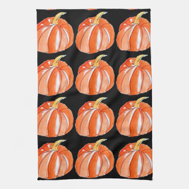 Pumpkin black and orange Halloween theme Kitchen Towel (Vertical)