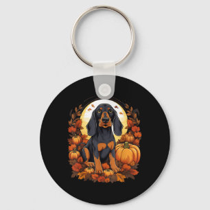 Pumpkin Black And Tan Coonhound Dog Halloween Keychain