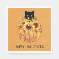 Pumpkin Black Cat Halloween Napkins