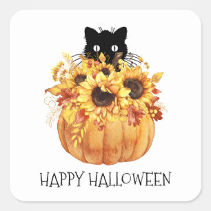 Pumpkin Black Cat Halloween Paper Plate Napkins Square Sticker