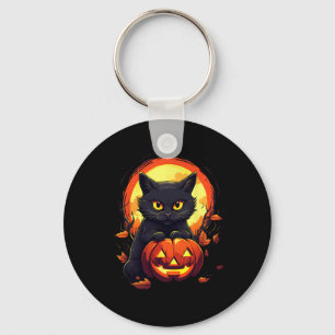 Pumpkin Black Cat Halloween Vintage Costume For Ad Keychain