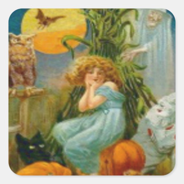 Pumpkin Black Cat Witch Clown Owl Frog Bat Square Sticker (Front)