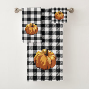 Pumpkin Black Check Pattern Bath Towel Set