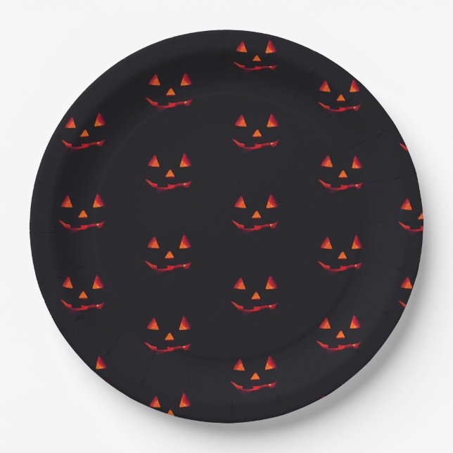 Pumpkin black & orange Halloween party Paper Plate (Front)