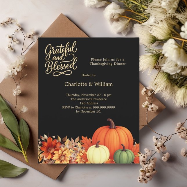 Pumpkin black Thanksgiving Dinner invitation (Creator Uploaded)