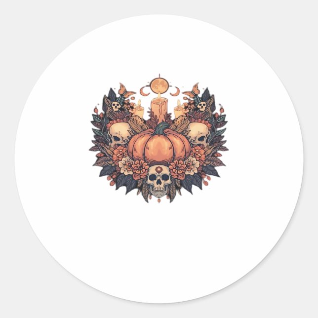 Pumpkin Bloom � Autumn Candlelight and Floral Harm Classic Round Sticker (Front)