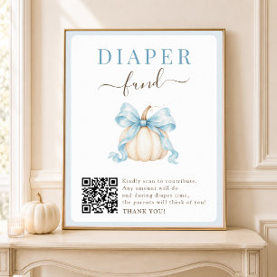 Pumpkin Blue Bow Baby Boy Shower Diaper Fund Sign