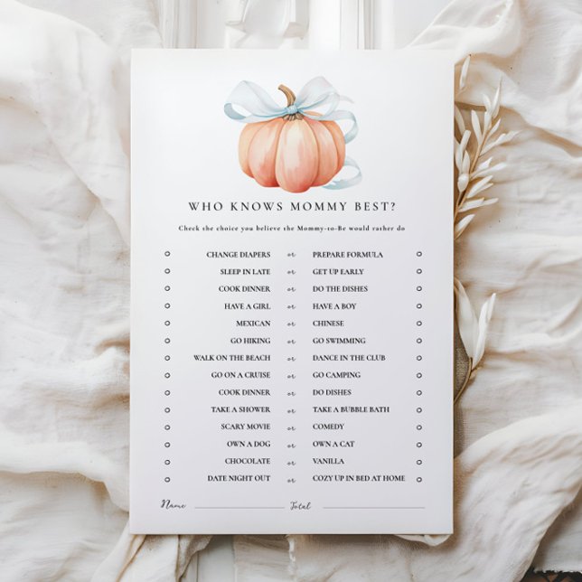 Pumpkin Blue Bow Baby Shower Activity Games (Creator Uploaded)