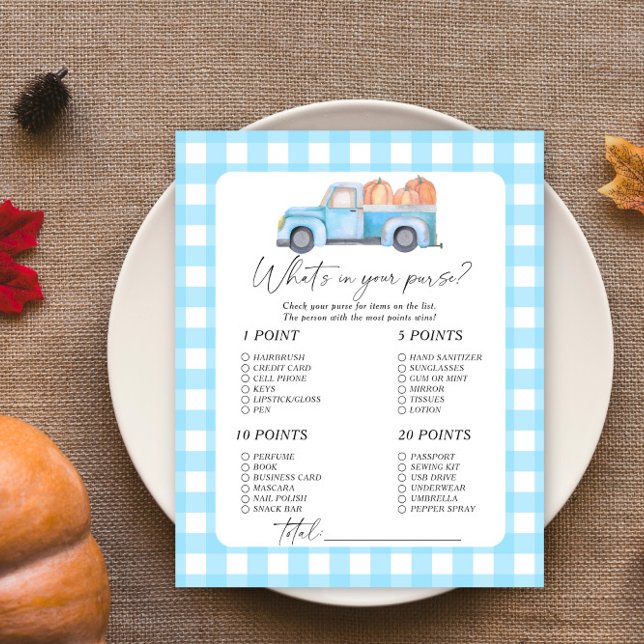 Pumpkin blue car - What's in your purse game (Creator Uploaded)