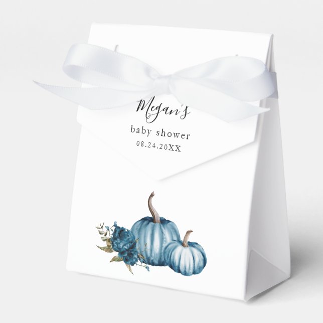 Pumpkin Blue Floral Baby Shower Favor Box (Front Side)