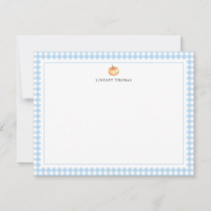 Pumpkin Blue Gingham Border Personalized Card