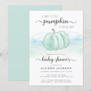 Pumpkin Blue Mint Watercolor Baby Boy Shower Invitation