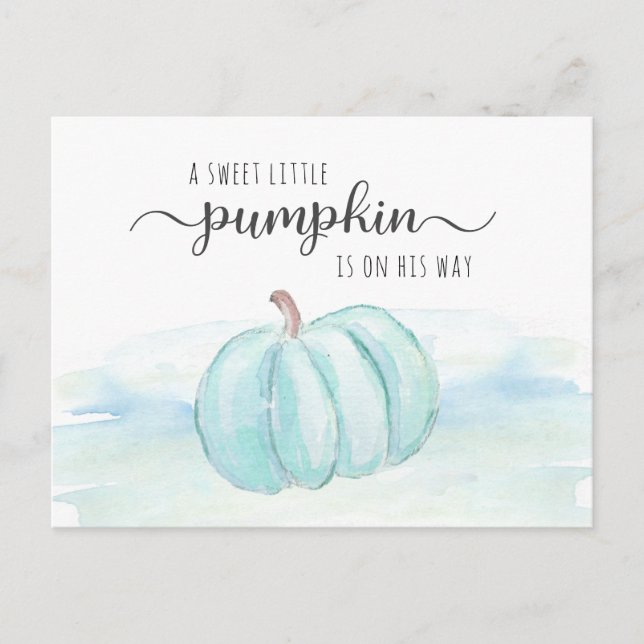 Pumpkin Blue Mint Watercolor Baby Boy Shower Invitation Postcard (Front)