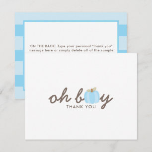 Pumpkin Blue Oh Boy Fall Baby Shower Thank You