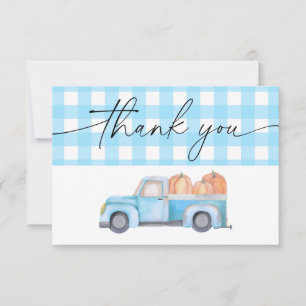 Pumpkin blue truck thank you card