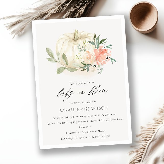 Pumpkin Blush Floral Baby in Bloom Shower Invite (Creator Uploaded)