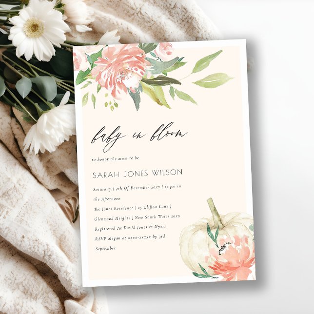 Pumpkin Blush Floral Baby in Bloom Shower Invite (Creator Uploaded)