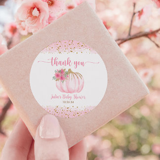 Pumpkin Blush Pink Gold Baby Girl Shower Favour Classic Round Sticker