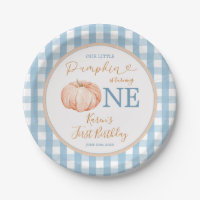 Pumpkin Boho Blue Gingham 1st Birthday