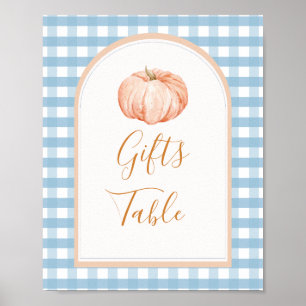 Pumpkin Boho Blue Gingham Gifts Table Sign