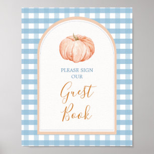 Pumpkin Boho Blue Gingham Guest Book Baby Shower