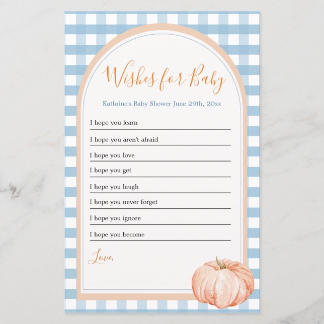 Pumpkin Boho Blue Gingham Wishes for Baby (Front)