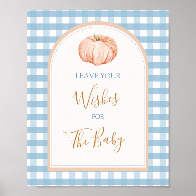 Pumpkin Boho Blue Gingham Wishes for Baby Poster (Front)
