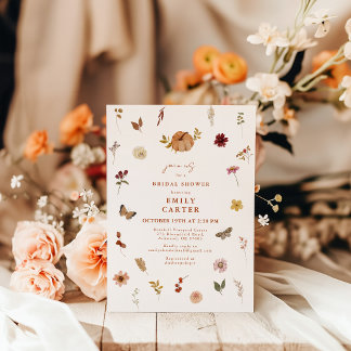 Pumpkin Boho Bridal Shower Fall Wildflower Invitation