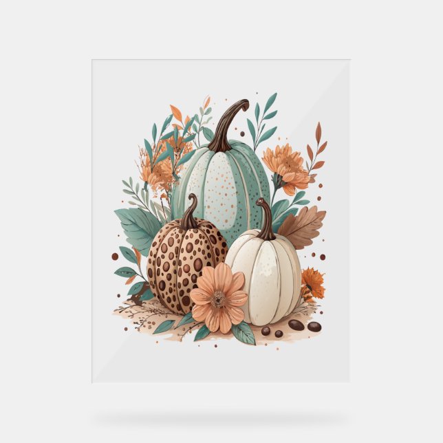 Pumpkin Boho Floral Acrylic Sign (Front)