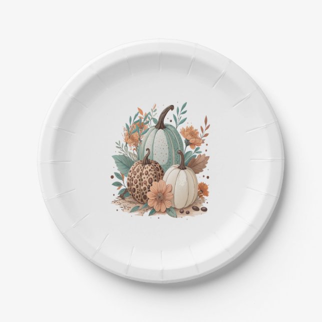 Pumpkin Boho Floral Paper Plate (Front)